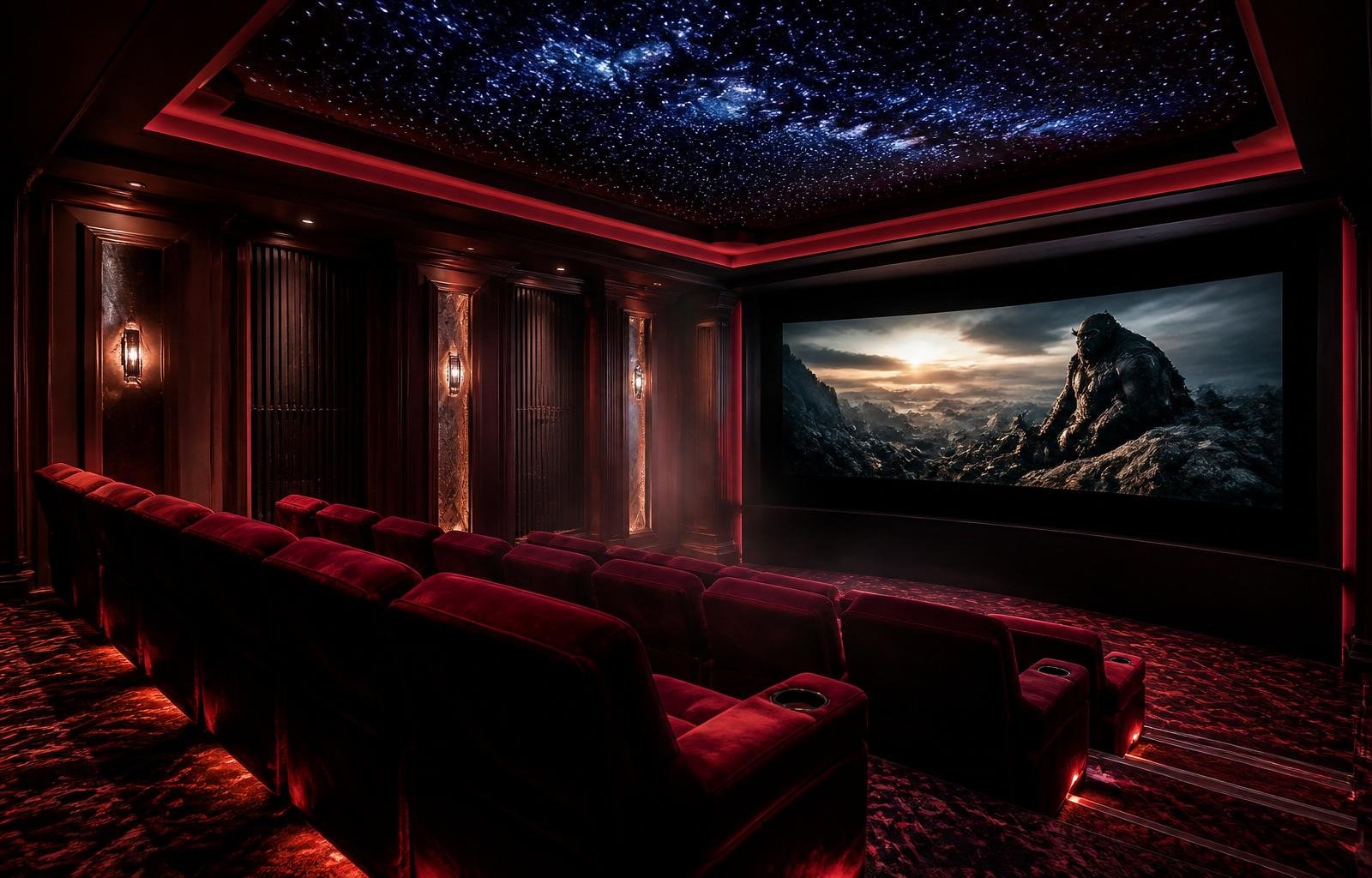 Luxury home cinema with fiber optic ceiling